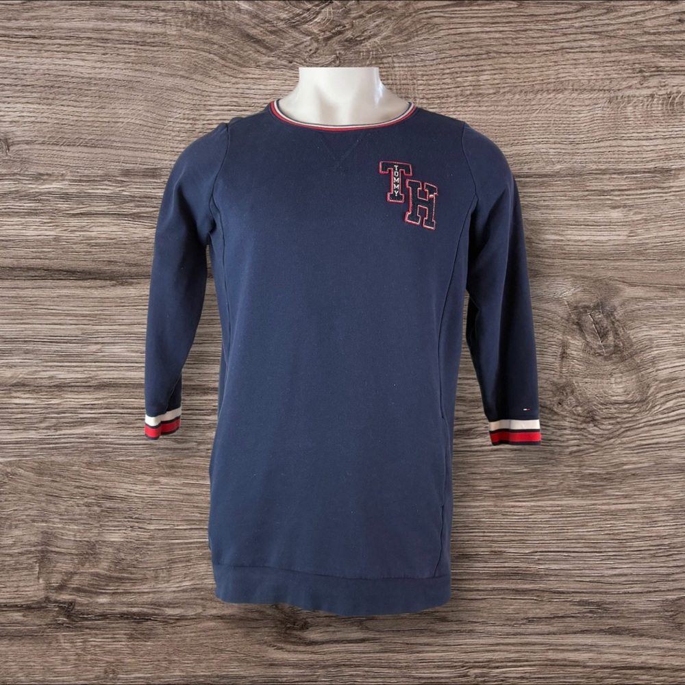 TOMMY HILFIGER T-shirt Dress Womens Medium TH Blue Red (257)